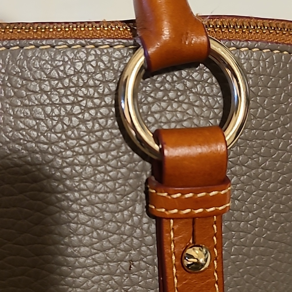 Dooney & Bourke Aubrey Satchel Purse Grey Brown Leather Bag Pebbled - Picture 12 of 16